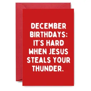 December Birthday Card & Envelope Gift for December Babies, Christmas Season Survivors, Jesus Fans, Holiday Humor, Bold Red & White Typography Keepsake, Fun Party Cards