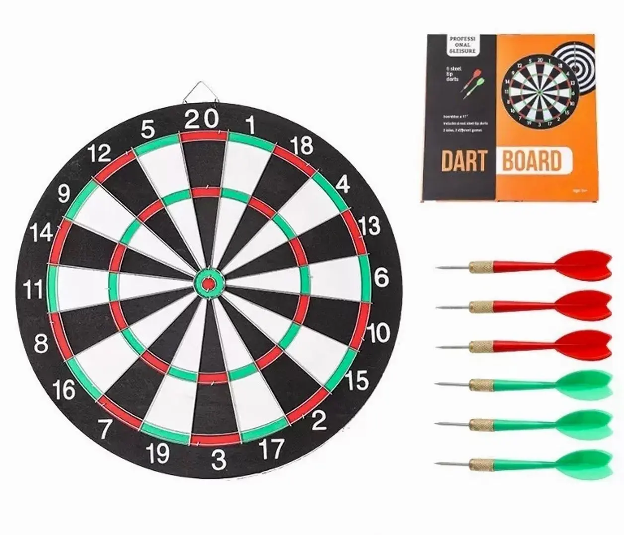 Dart Board Set with 6 Steel Tip Darts 17 Inch Professional Indoor Game for Family Fun and Competitive Practice