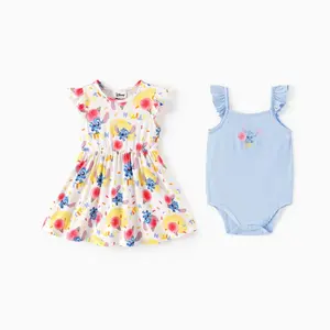 Disney Stitch Baby Girls' 2-Pack Outfit Set - Ruffle Sleeve Dress & Sleeveless Bodysuit, Soft Comfortable Fabric, Summer Clothes for Infant & Toddler, Playful Character Graphics