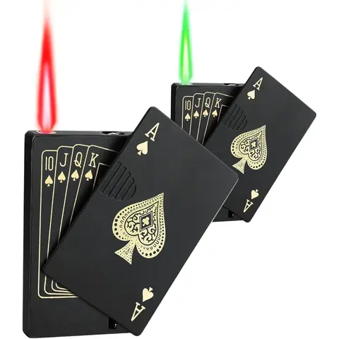 Jet Torch Lighter Ace Card Lighter Green Flame Refillable Butane Lighter Ace of Spades Cool Lighter Adjustable Windproof Poker Lighter (Without Gas)