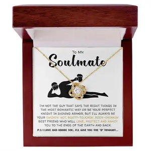 To My Soulmate Necklace For Women With Heartfelt Message, Necklace For Wife From Husband, Love Knot Necklace For Soulmate, Soulmate Gifts For Her