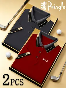 Men's Polo Shirt, Geometric Print, Fitted Casual Style, Breathable and Comfortable, Four Seasons Wear, High-Quality Pringle Logo Design