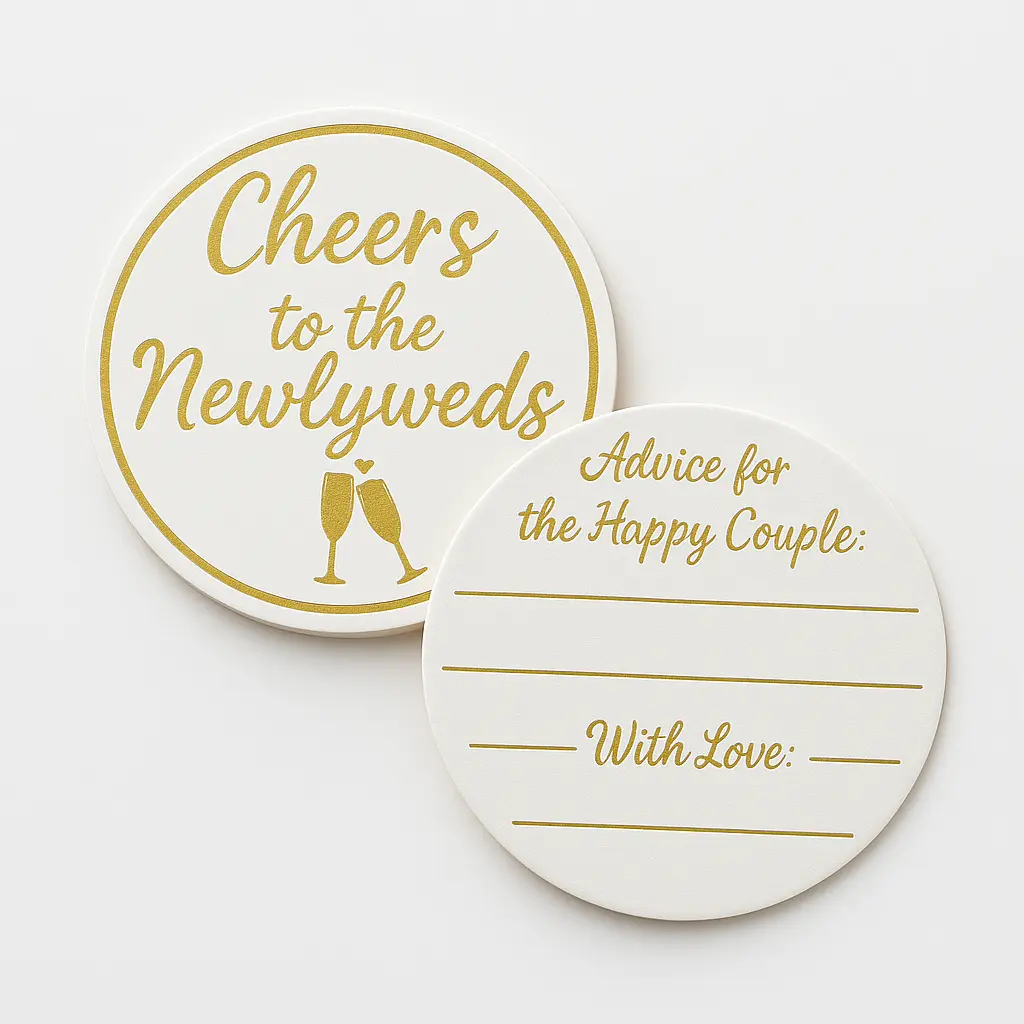 "Cheers to the Newlyweds" Wedding Coasters - Pack of 40 "Cheers to the Newlyweds" Wedding Coasters - Pack of 40