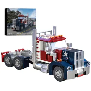 Classic American Semi Truck Building Set - Retro Patriot Model Kit, 268PCS Gift for Truckers & Men, Creative Desktop Decor Toy