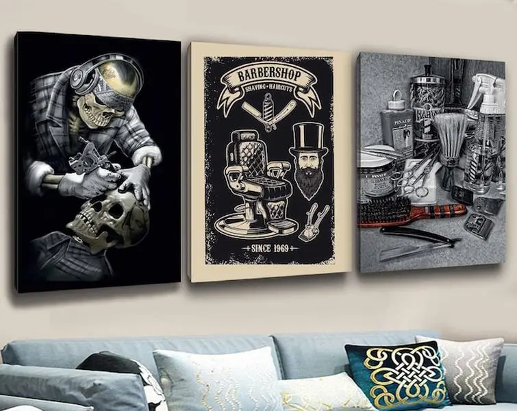 Set of 3 Canvas Wall Art Barber Shop Poster Modern Art Painting Office Barber Hair Salon Painting Wall Decor Decoration Gift