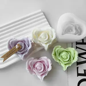 Heart Rose Aromatherapy Candle Mold Heart-Shaped Handmade Soap Diffuser Stone Resin Plaster Silicone Mold