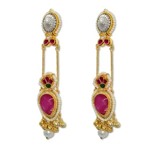 Kashmiri Heritage Drop Earrings with Pearl Accents