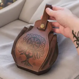 Medieval Style Drawstring Dice Pouch, Vintage Belt Bag for Tabletop Gaming, Adjustable Waist Pack with Anti-Scratch Faux Leather & Dust-Proof Interior. Lightweight Travel Companion, RPG Accessory with Decorative Clasp.