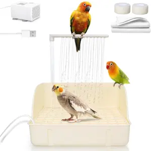 Upgrade Automatic Bird Bath with Pump, Large Capacity Indoor Parrot Shower Fountain, Continuous Circulating Water & Faucet Design, Easy-Clean Bird Bathtub for African Grey, Cockatiel, Conure, Budgie & Lovebird Pets