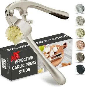 High Effective Garlic Press With Studs, Heavy Duty Garlic Mincer, Easy to Squeeze and Clean, Rust Proof & Dishwasher Safe, Ginger Crusher- Imperial Silver