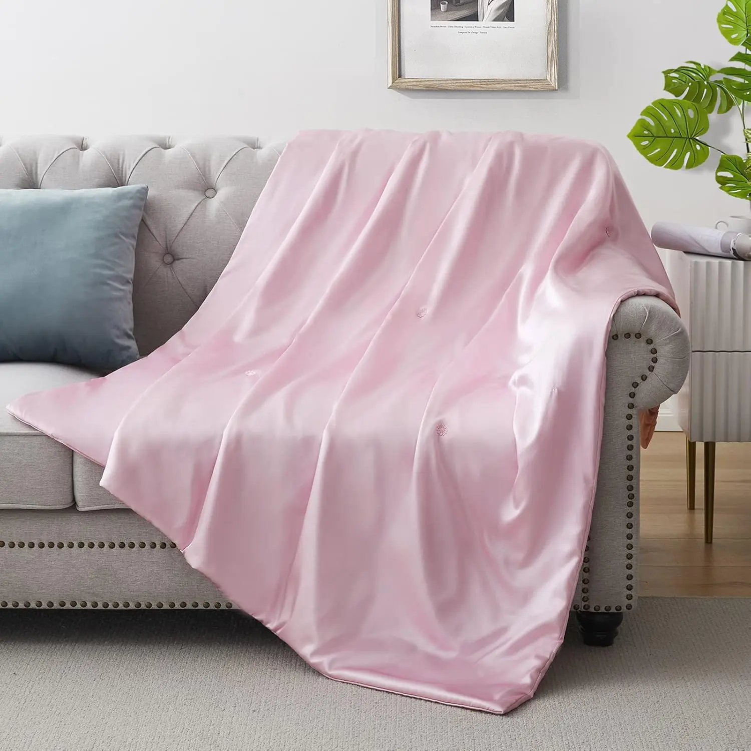 Silk Throw Blanket -  Cooling Packable Satin Blanket for Couch, Bed, Camping, Outdoor, Travel,  - Super Soft Lightweight Cozy Blanket(50'' x 60'', )