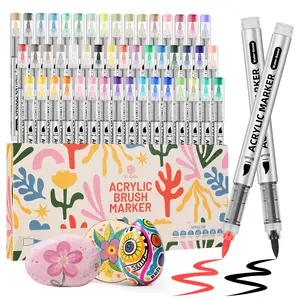 GC QUILL 48 Acrylic Paint Markers Brush Tip Acrylic Paint Pens, Quick-Drying Waterproof Ink, for Rock Painting Plastic Wood Canvas Glass Ceramic Metal Art Crafts Supplies Gift