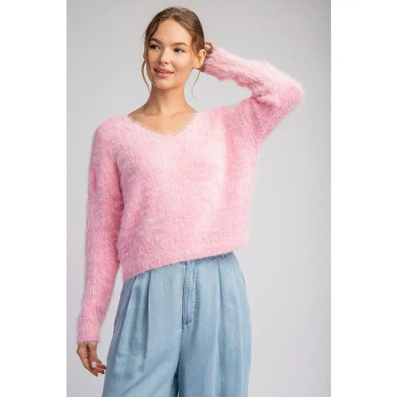 Cropped Mohair Sweater Top | Candy Pink