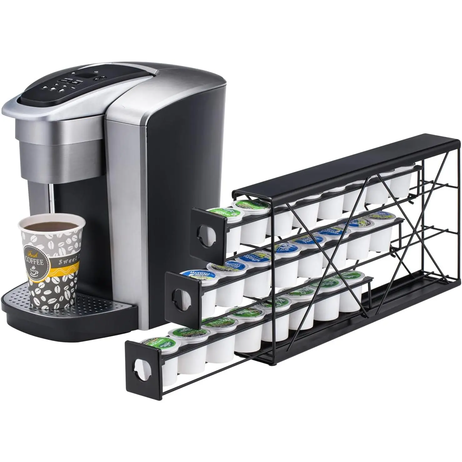 k cup Holders for 3 Tier Coffee Pod Holder,Black Metal Space(24 pods)