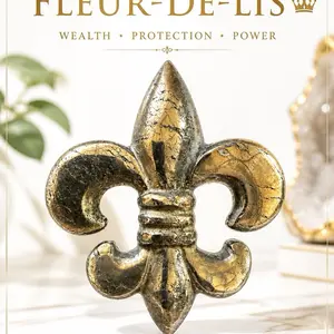 Pyrite Fleur-de-Lis Carving | Guardian Royal Sigil | Metallic Gold Crystal | Collector Statement Piece crystals for energy protection clear quartz