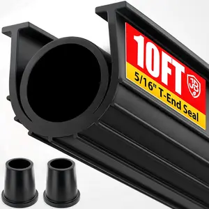 5/16" T-End Garage Door Seal Bottom Rubber Weather Stripping with 2 End Plugs, Weatherproof Seal  Strip Dust & Pest Proof Threshold Buffering Garage Door Sweep (10FT, Black)
