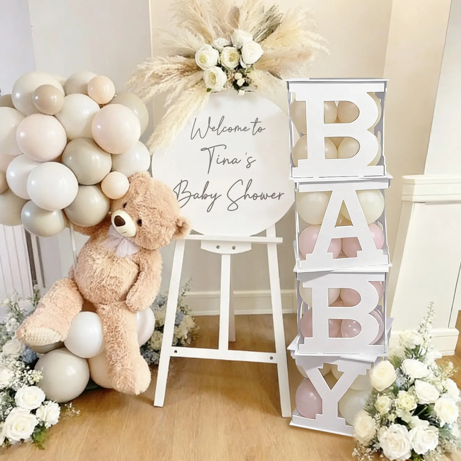 Baby Letter Boxes for Balloons, White DIY Baby Shower Balloon Box Decorations, Gender Reveal & Birthday Party Supplies