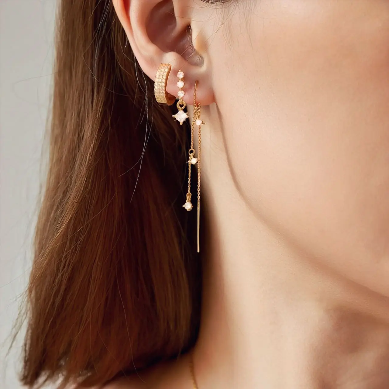Women's Layered Chain Dangle Earrings - Hypoallergenic Copper Base Stud Earrings, Waterproof Everyday Wear Jewelry Gift for OL Fashion Lovers, Hypoallergenic Earrings