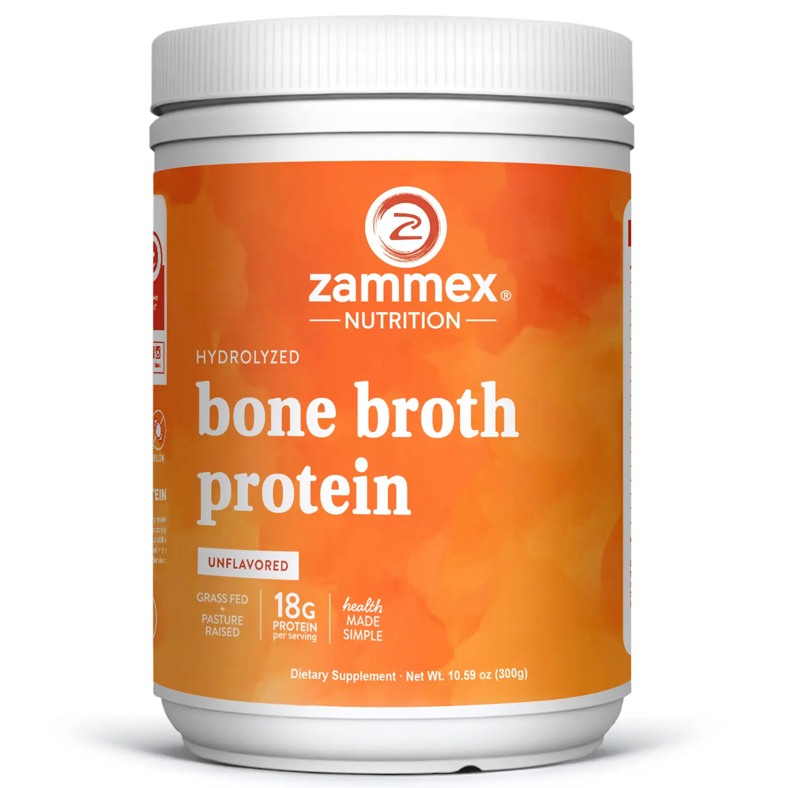 Zammex Bone Broth Protein Powder, Natural Flavor, Edible Collagen Peptides Supplement Nutrient Rich Complex for Joint Support, Skin Beauty