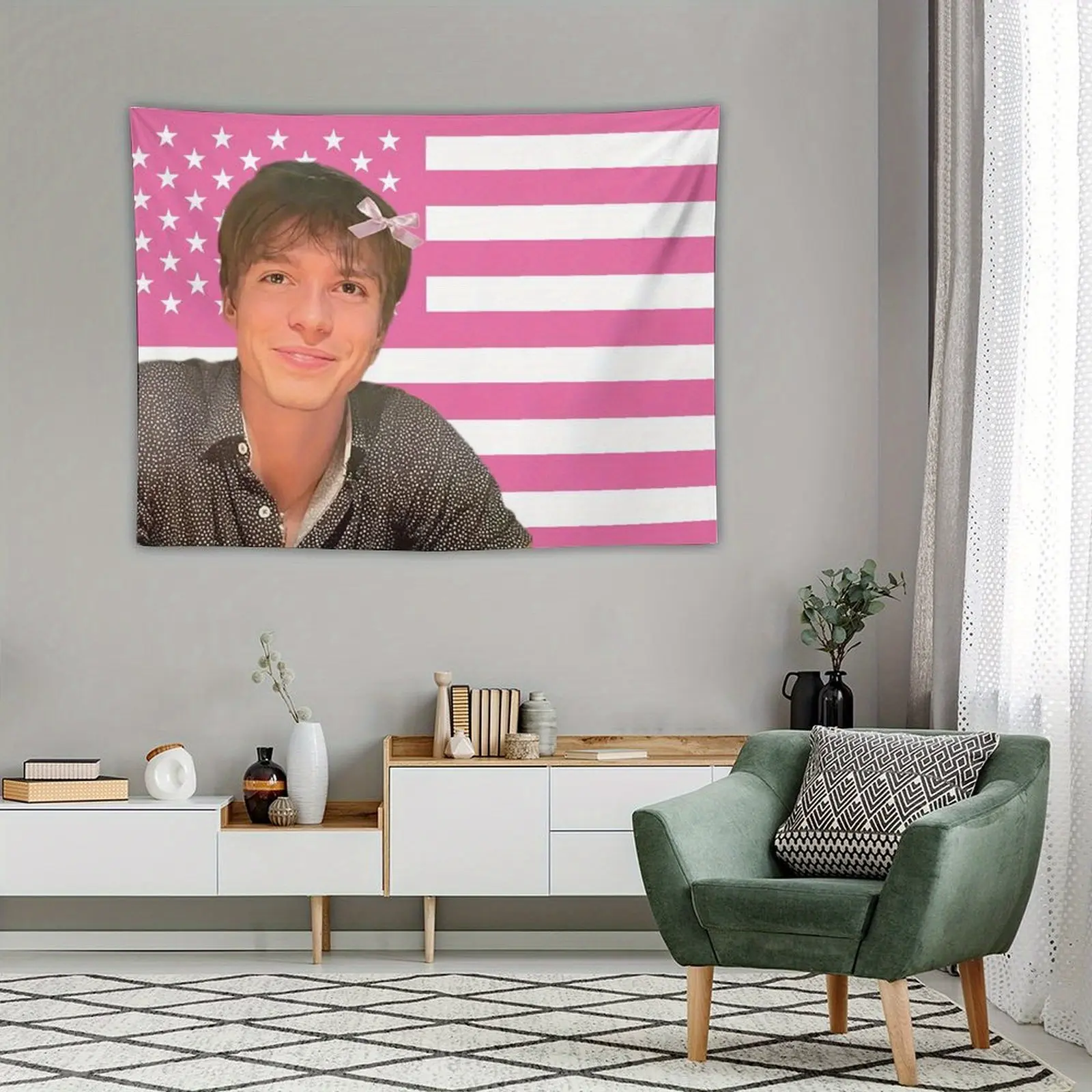 Nicholas Star Chavez Patriotic Pink American Flag Tapestry - Humorous Novelty Wall Art for College Dorm Room Decor, No Electricity Needed, Unique Gift Idea, American Flag Decor, Dormitory Decoration, Whimsical Home Accent, Durable Wall Covering