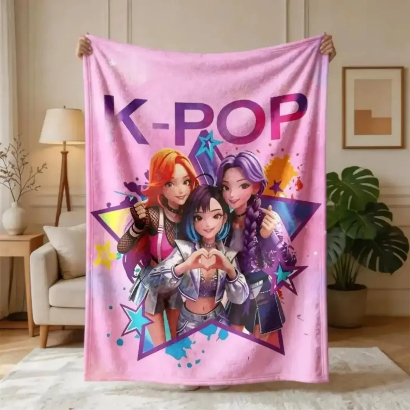 K-Pop Demon Hunters Girl Group Throw Blanket - Animated Idol Star Graphic, Soft Cozy Plush Bedding for Couch Bed, Lightweight Warm Gift for K-Pop Fans
