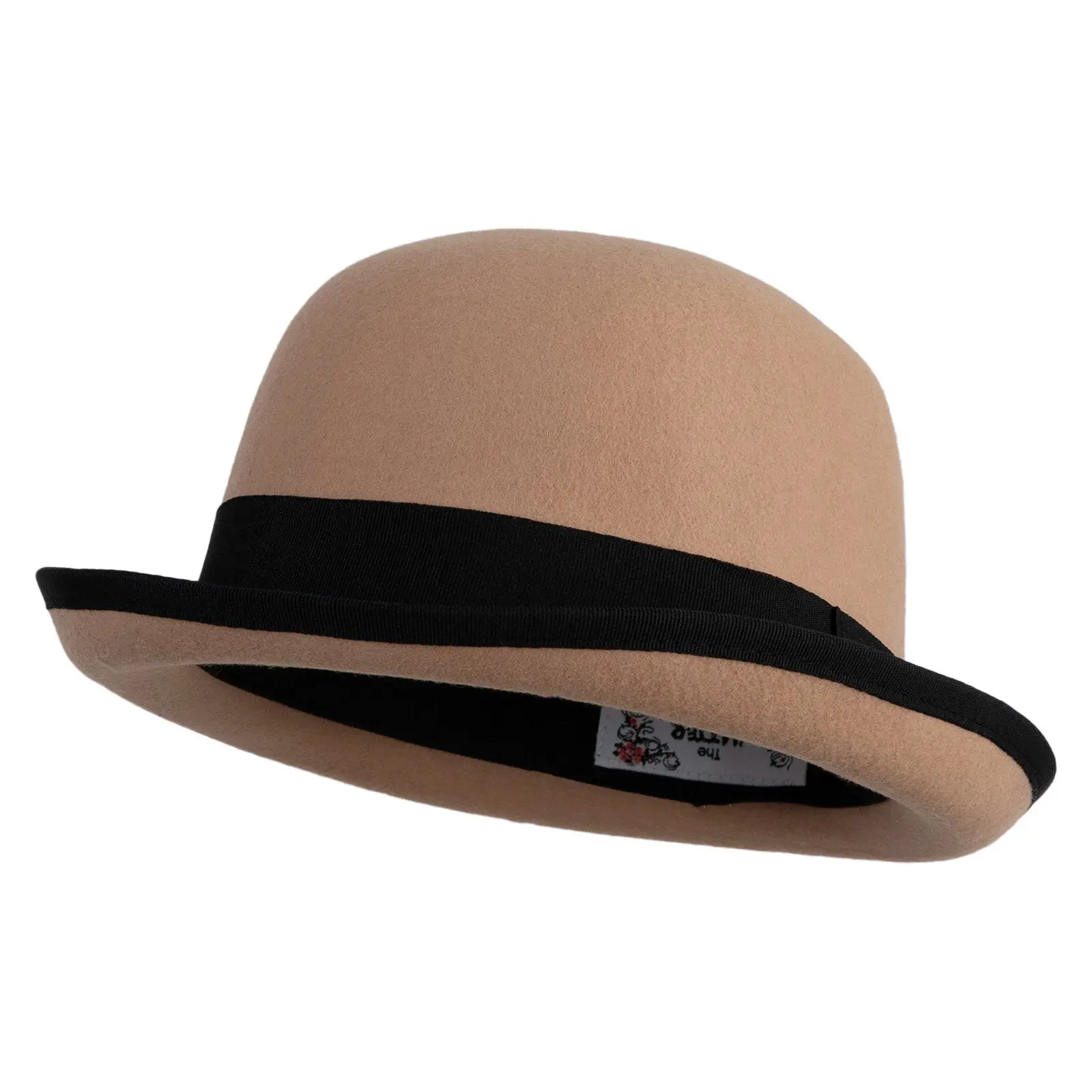 Wool Felt Upturned Bowler Hat with Ribbon Trim