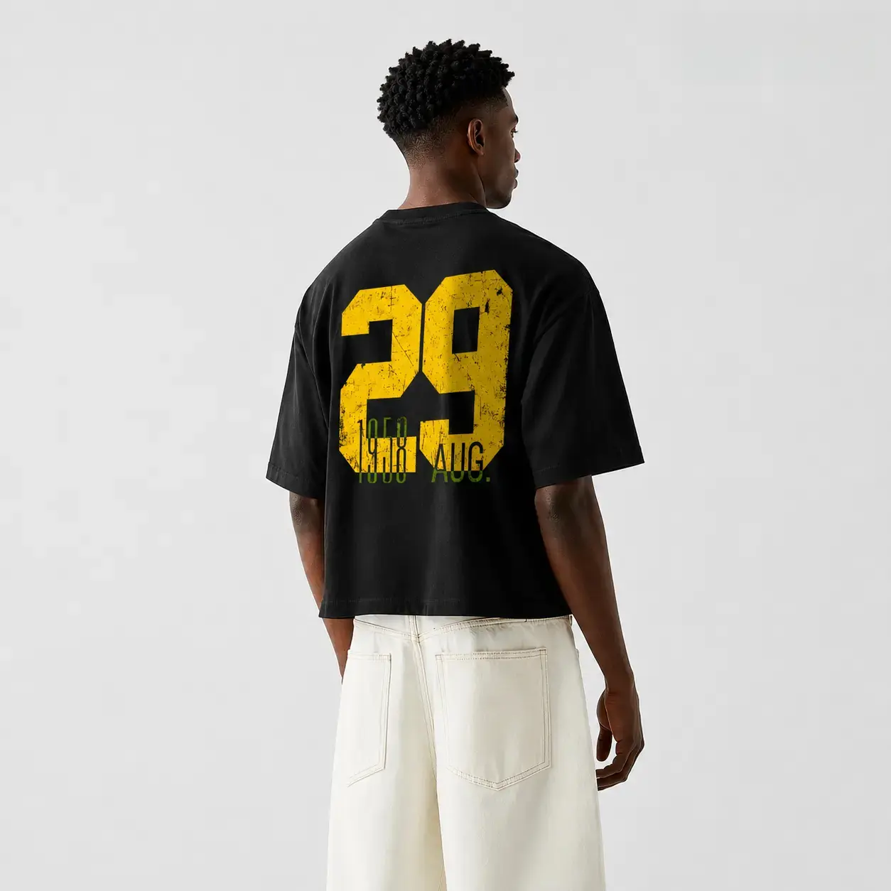 MeJend Men’s 12 oz Heavyweight Cotton Oversized Cropped T-Shirt - Casual Crewneck, Medium Length, Structured Fabric, Graphic Print, 100% Cotton Boxy Short-Sleeve Tee