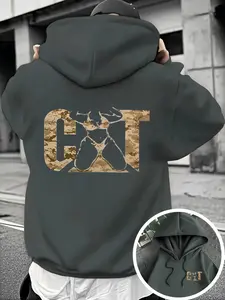 Cat Camo Hoodie Unisex Casual Daily Wear, Camouflage Logo Sweatshirt, Fashion Street Style, Loose-Fitting Full Color Pattern, Fall & Winter