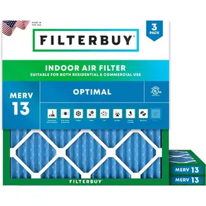 Filterbuy 20x20x1 Air Filter (3-Pack), Pleated MERV 13 Optimal Defense HVAC AC Furnace Air Filters (Actual Size: 19.50 x 19.50 x 0.75 Inches)