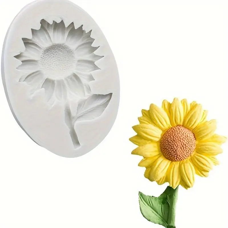 Sunflower Shaped Cake Fondant Mold, 1 Count Silicone Mold Molding for Home DIY Chocolate Candy Sugar Craft, Gum Paste Mold for Cake Cupcake Decorating