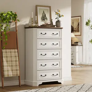 REDLEMON Rustic 5-Drawer Dresser – Tall Wooden Storage Chest for Bedroom, Living Room, Hallway or Entryway