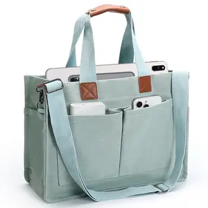 Women's Large Canvas Tote Bag with Pockets Adjustable Crossbody Strap Side Bottle Holder Back Zipper Section Organizer Fits Tablet Planner Books Teacher Nurse Student Office Travel Everyday Carry