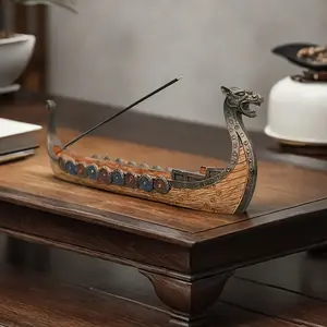Vintage Dragon Incense Holder Statue Ornament Hand-Carved Dragon Boat Design for Orchid Pavilion Cool Room Decoration Creative Decor for Dragon Boat Living Room