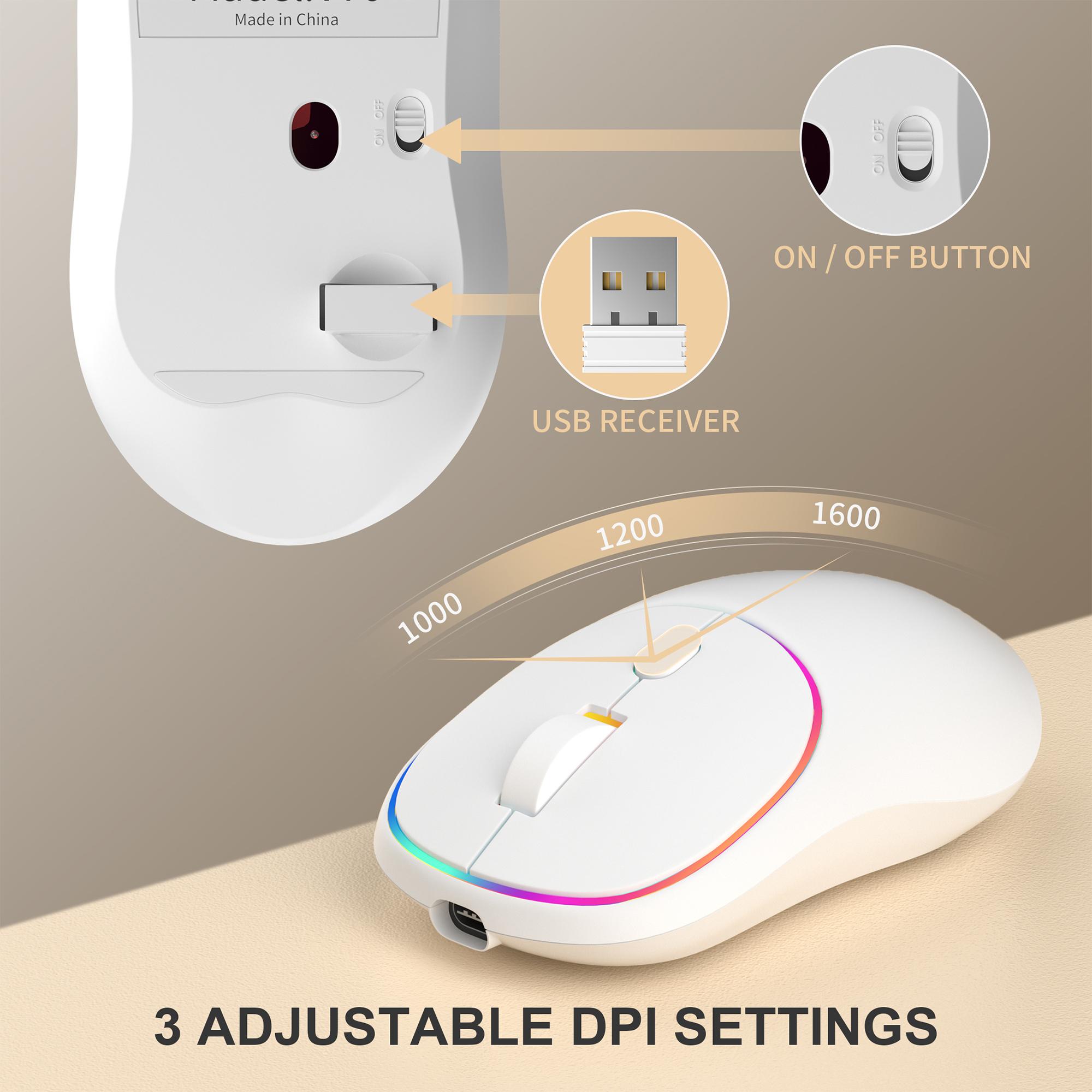 MageGee V550 Wireless Gaming Keyboard and Mouse Combo, 2.4G Rechargeable RGB Backlit Keyboard with Clear Shell, Full Size Waterproof Keyboard & LED Mice for PC/Laptop - White