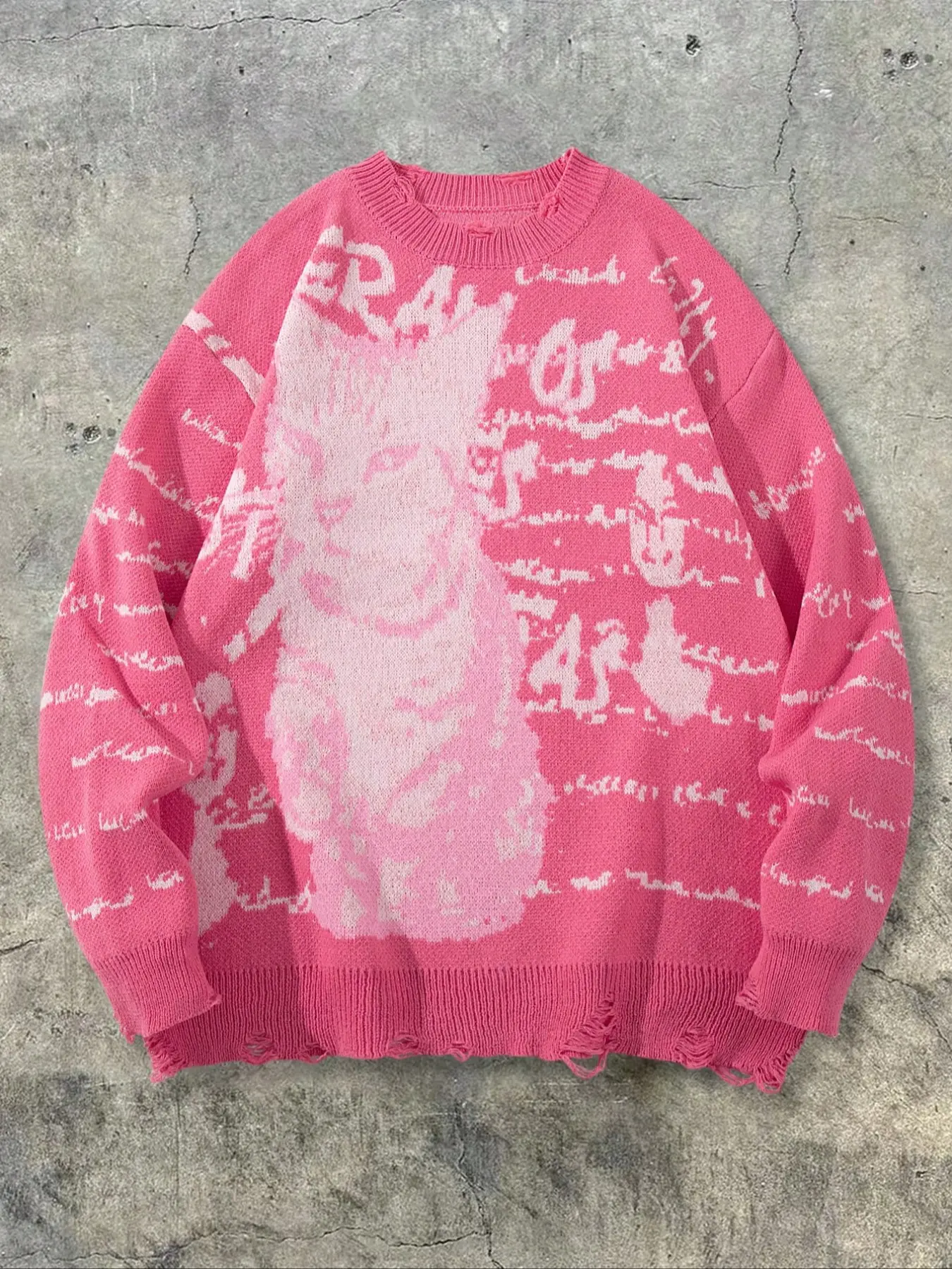 Men's Autumn Winter Casual Loose Fit High-Low Cat Print Animal Graphic Long Sleeve Round Neck Pullover Sweater, Casual Comfy Pullover, Vintage Street Style Knitwear, Casual Loose Jumper
