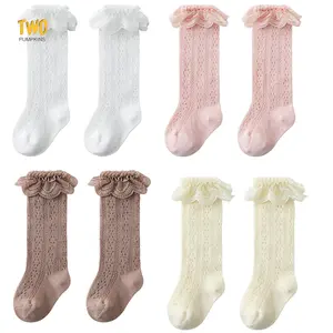 Toddler Girls Knee High Socks Summer Breathable Knit Lace Ruffle Princess Socks for Party, Wedding, Photography