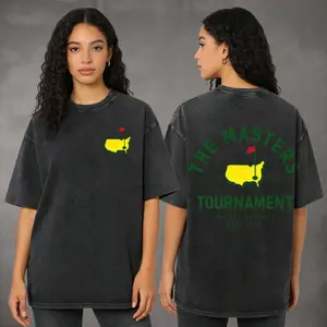 "THE MASTERS" Golf Pattern Washed T-Shirts for Men And Women, Wash Cotton High-Quality Cotton Printed T-Shirts, Men's Summer Clothing, Comfortable T-Shirt, Suitable For Street Retro And Outdoor Sports And Leisure, Y2K Style Outfit, Ball Sports T-Shirts