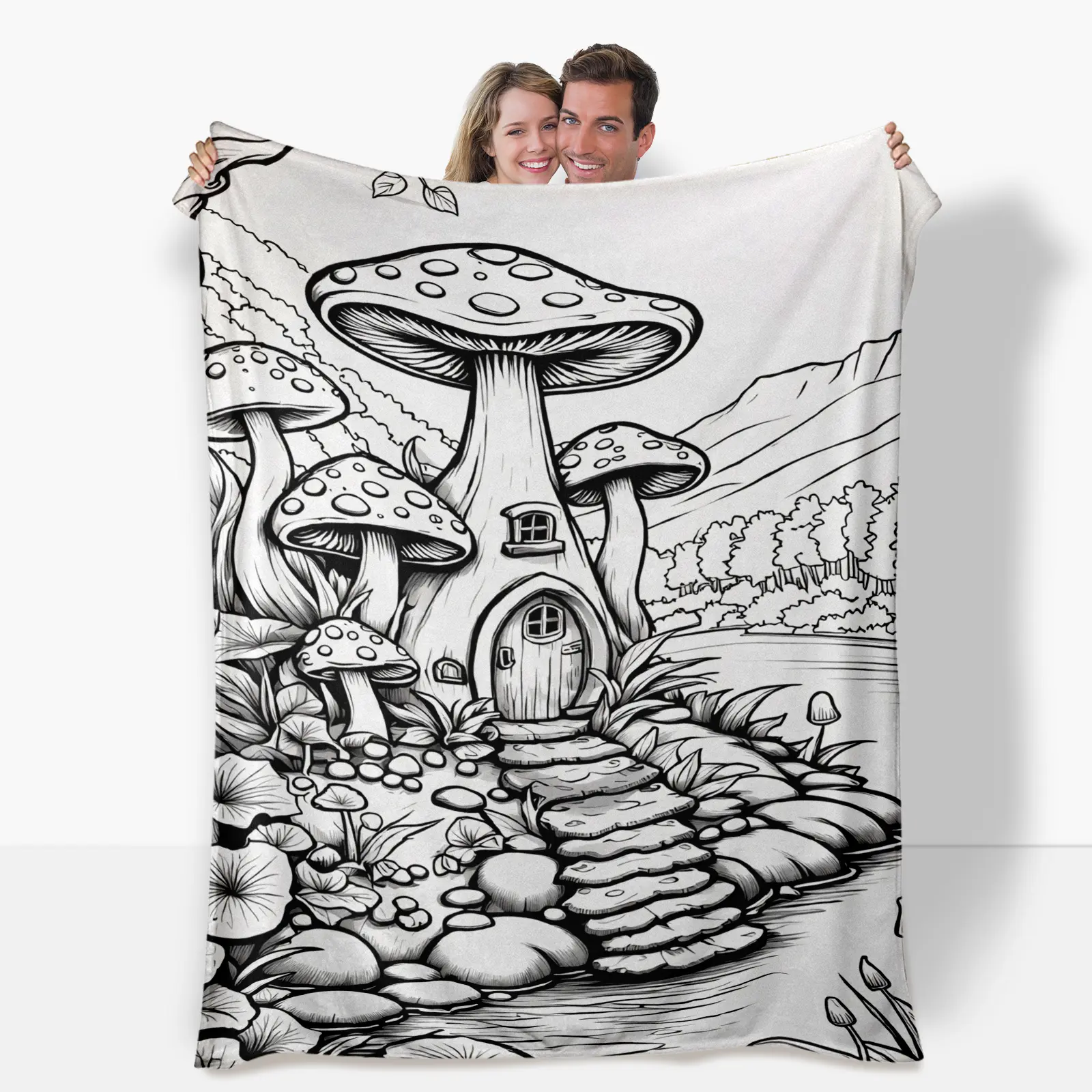Mushroom House Pattern Blanket.Available in four sizes, suitable for adults, teenagers, children and babies respectively.