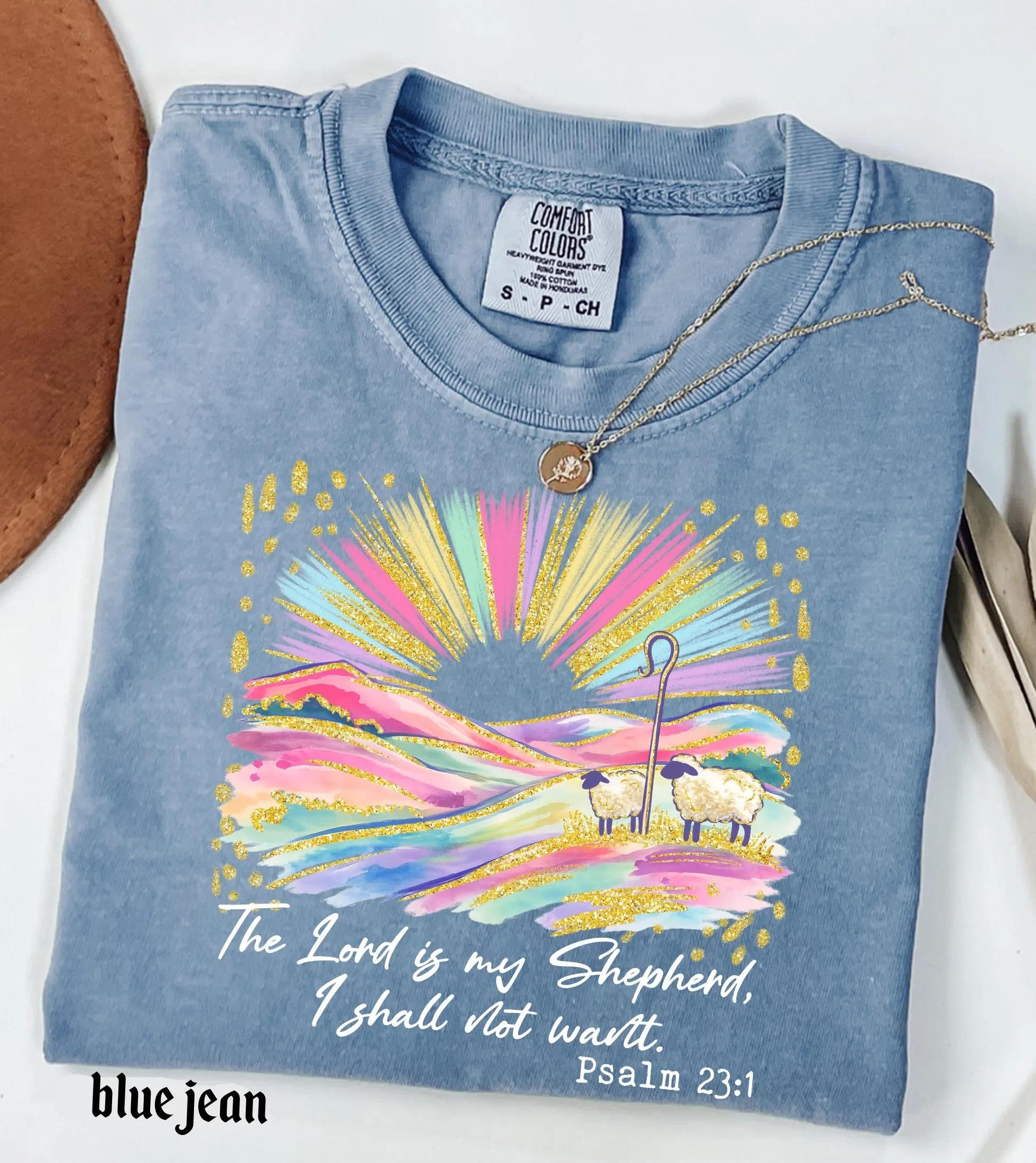 The Lord Is My Shepherd Christian Easter Comfort Colors Shirt, Faux Glitter Bible Verse Tee, Trendy Jesus Gift, Easter Women Gift