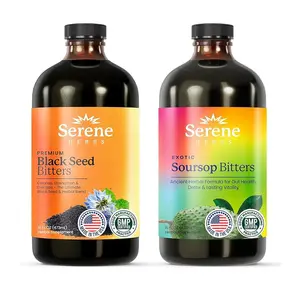 Serene Herbs Soursop Bitters Liquid & Black Seed Bundle – Organic Herbal Guanabana for Digestive Support & Immune Health – Vegan, Non-GMO – 32 oz (16 oz Each), 32 Servings