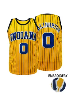Men's Breathable Basketball Jersey,Embroidered Indiana #0 Pinstripe Athletic Sportswear, Quick-Dry Workout Tank Top for Basketball, Gym,Running & Daily Wear