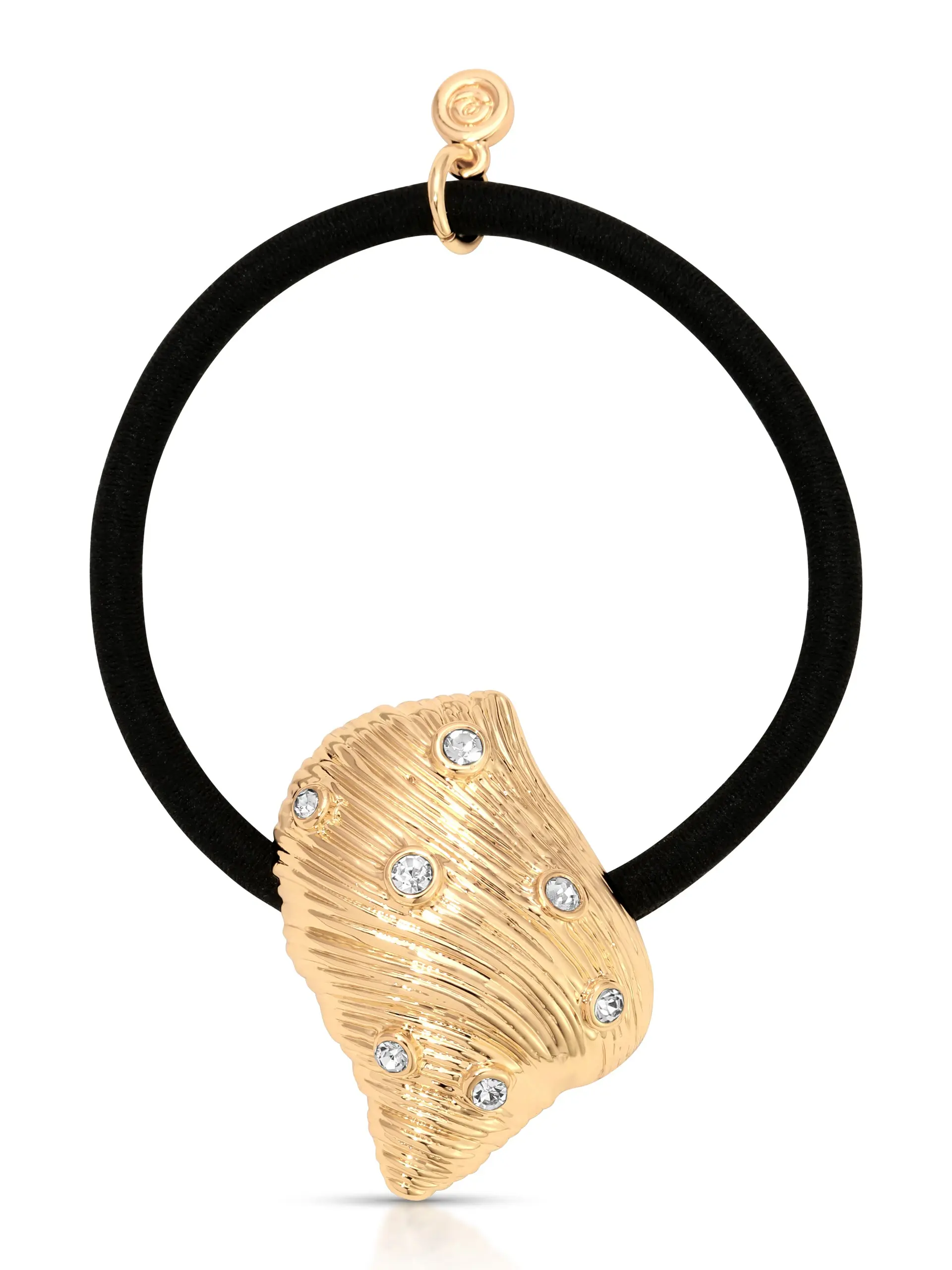 Ettika Soleil Shell Hair Tie Elegant Gold Tone Elastic Cord with Glass Accents for Ponytail Hairstyle and Messy Bun Compact 1.5 Inch Hairtie