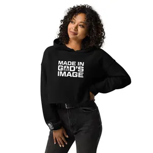 The B. Light Shop Made in God's Image Crop Hoodie for Women - Cropped Fleece Fashion with Raw Hem & Matching Drawstrings - 52% Cotton 48% Poly Blend