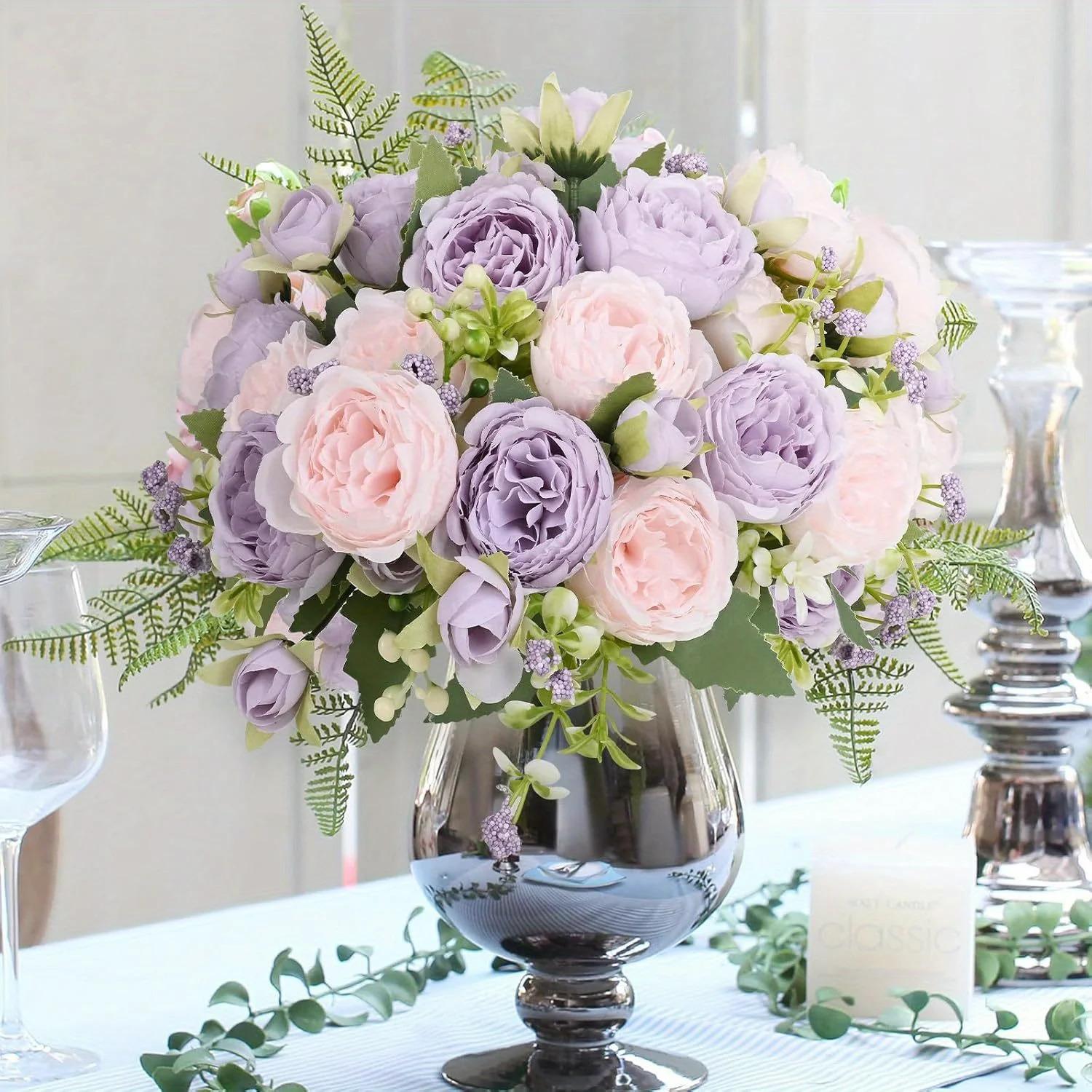 12 Packs Artificial Peonies Flowers Faux Peonies Spring Bouquet for Centerpiece, Table, Wedding, Party Home Decoration