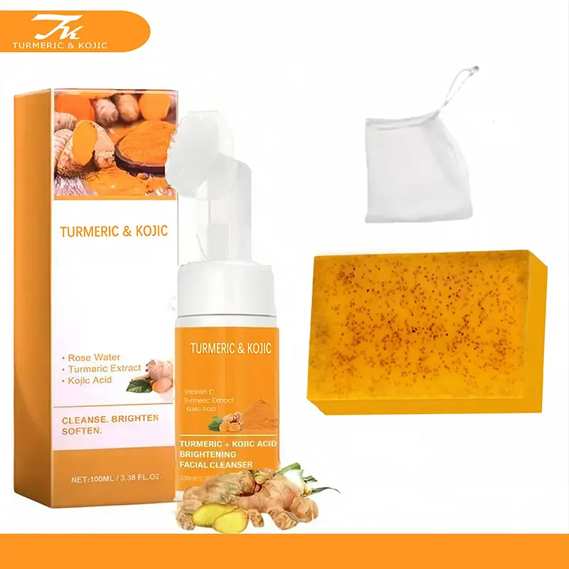 TURMERIC&KOJIC Turmeric Wash and Care two PieceSetTurmericCleansing Mousse, Turmeric SoapFacialCleansing Skincare FacialCleansing CleanserFacial Wash Comfort,Summer Gift Daily Kit skincare gift