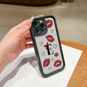 New Lucky Letter E and Red Lips Pattern Phone Case, TPU Shockproof Full Protection Case, Suitable for iPhone 17/16/15/14/13/12/11 PRO MAX PLUS AIR E XS and PROMAX MINI, Ideal Gift for Friends and Family, T1339