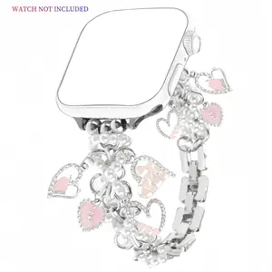 Fashion Pearl Bead Bracelet Watch Band, Heart Pendant Jewelry Wristband, Cute Smartwatch Strap Suitable for iWatch Series10 9 8 7 6 4 3 2 1 SE Ultra2, Wearable, Smart Watch Straps, Smart Watch Accessories