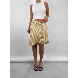 Striped V Front Ruffle Midi Skirt
