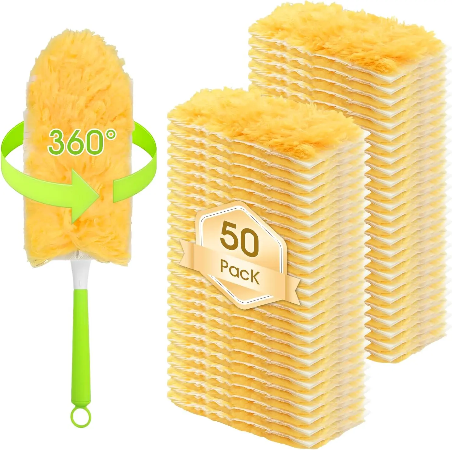 50 Count Heavy Duty Duster Compatible with Swiffer Duster, Disposable Microfiber Duster Refills with 1 Short Handle and 1 Extendable Handle