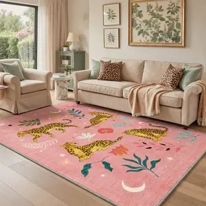 【Summervibes】GENIMO Home Rug – Soft, Non-Slip, Pet Friendly, Machine Washable Carpet, Ideal Area Rug for Living Room, Bedroom, Kitchen, Hallway Floor Decor ,ARB4858-PINK BLOOM